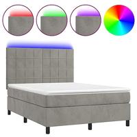 Boxspring met matras en LED fluweel lichtgrijs 140x200 cm - thumbnail