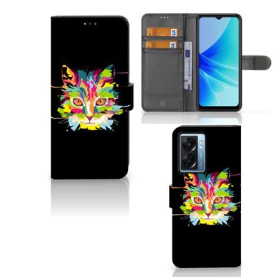 OPPO A77 5G | A57 5G Leuk Hoesje Cat Color | Portemonnee hoesje OPPO A77 5G | A57 5G Leuk Hoesje Cat Color | Portemonnee hoesje