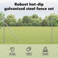 VidaXL Hek met paal zilver 1,4 x 10 m staal en pvc - thumbnail