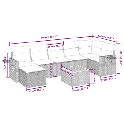 8-delige Loungeset met kussens poly rattan zwart - thumbnail