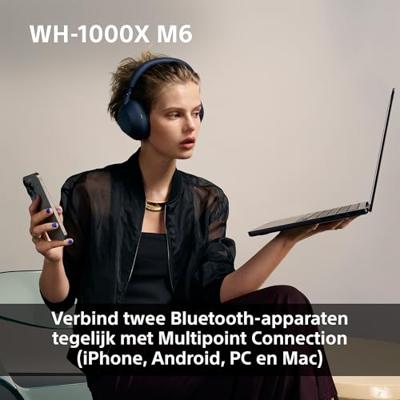 SONY WH-1000XM6 Vlaggenschip Noise Cancelling Over-Ear Draadloze Bluetooth Hoofdtelefoon, Handtekening Hi-Res Geluid, Comfort, Opvouwbaar Ontwerp, Duurzame Etui, 30 HR Batterij, iOS & Android - Blauw