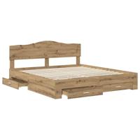 Bedframe met hoofdeinde Artisan Eiken 180 x 200 cm Bewerkt hout - thumbnail