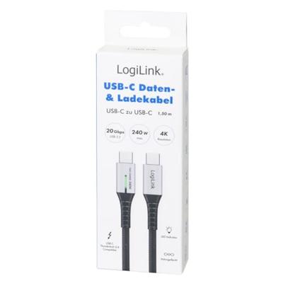 LogiLink CU0443 USB-C-kabel USB 3.2 Gen2x2 USB-C stekker 1.50 m Zwart Met LED, 4K UHD, Stekker past op beide manieren