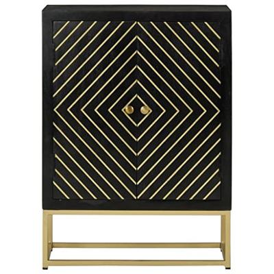 Dressoir met 2 deuren 55x30x75 cm mangohout zwart en goud