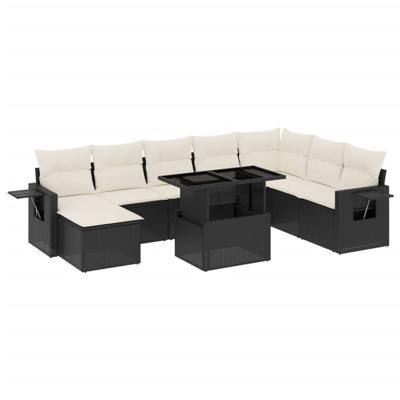 8-delige Loungeset met kussens poly rattan zwart - thumbnail