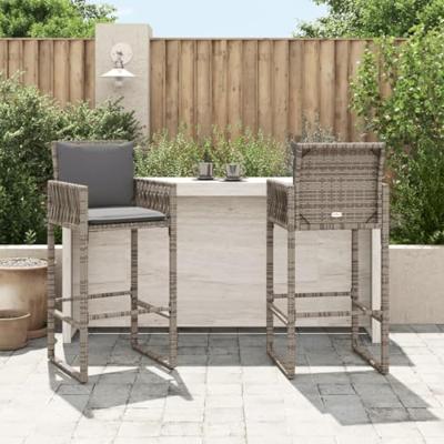 Tuinbarkrukken met kussens 2 st poly rattan grijs