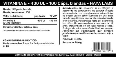 Vitamin E 400IU Haya Labs 100softgels