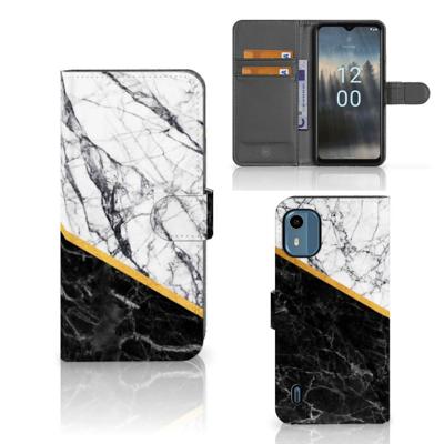 Nokia C12 | Bookcase | Marmer Wit Zwart - Origineel Cadeau Man
