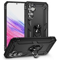 Lunso - Samsung Galaxy A54 - Armor backcover hoes met ringhouder - Zwart - thumbnail