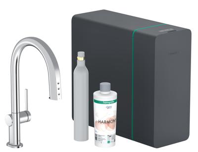 Hansgrohe Aqittura M91 SodaSystem 210, uittrekbare uitloop, 1jet, sBox, starter set, chroom