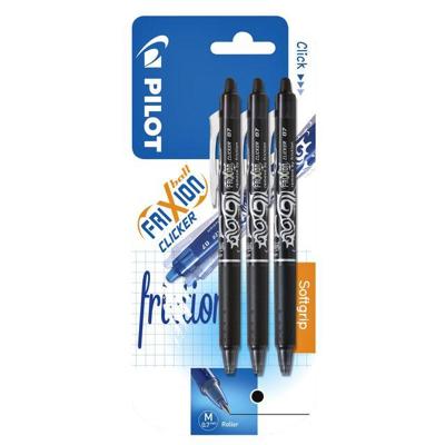 Rollerpen PILOT friXion clicker medium zwart blister à 3 stuks