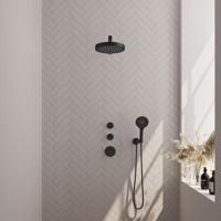 BRAUER Stripe Thermostatische Inbouw Regendouche - SET 04 - 25cm douchekop - rechte muurarm - 3-standen handdouche - doucheslang - wandaansluitbocht - mat zwart 5-S-371 - thumbnail