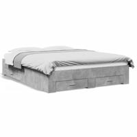 Bedframe met lades bewerkt hout betongrijs 160x200 cm - thumbnail