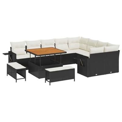 Tuinbankenset 12 pcs Zwart poly rattan