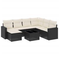 7-delige Loungeset met kussens poly rattan zwart - thumbnail