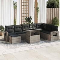 9-delige Loungeset met kussens poly rattan grijs - thumbnail