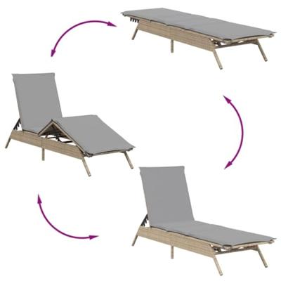 Ligbed met kussen poly rattan beige