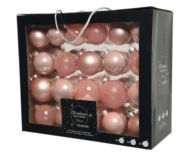 Decoris kerstballen set Glas 42st poederroze 5-6-7cm