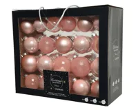 Decoris kerstballen set Glas 42st poederroze 5-6-7cm - thumbnail