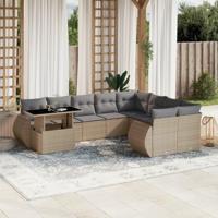 10-delige Loungeset met kussens poly rattan beige - thumbnail