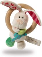 Nici bijtring Rabbit Tilli 29 x 16 x 5 cm hout/pluche wit - thumbnail