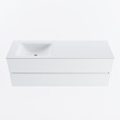 MONDIAZ VICA 140cm badmeubel onderkast Talc 2 lades. Wastafel CLOUD links zonder kraangat, kleur Talc.