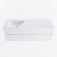 MONDIAZ VICA 140cm badmeubel onderkast Talc 2 lades. Wastafel CLOUD links zonder kraangat, kleur Talc. - thumbnail