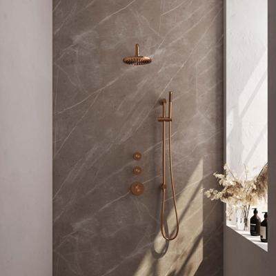 Inbouw Regendouche Set Brauer Copper Edition Gebogen Wanduitloop Ronde Hoofddouche 20 cm Met Twee Stopkranen en Glijstang Koper Brauer