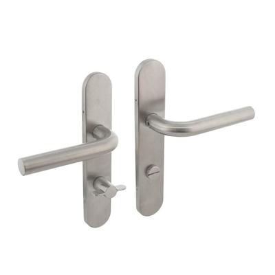 Deurkruk Recht op schild verdekt ovaal 219x40mm met nokken wc 72/8mm rvs EN1906/4