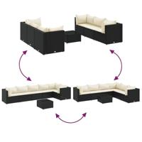7-delige Loungeset met kussens poly rattan zwart - thumbnail