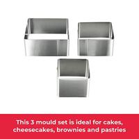 Metaltex Vierkante Kookringen 3 Stuks 6/8/10 cm RVS - thumbnail