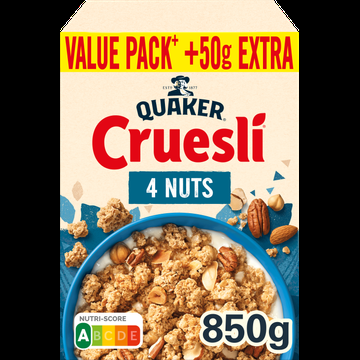 Quaker Cruesli 4 Noten Ontbijtgranen Voordeelverpakking 850 gr bij Jumbo Quaker Cruesli 4 Noten Ontbijtgranen Voordeelverpakking 850 gr bij Jumbo