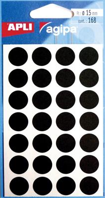 Agipa ronde etiketten in etui diameter 15 mm, zwart, 168 stuks, 28 per blad