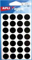 Agipa ronde etiketten in etui diameter 15 mm, zwart, 168 stuks, 28 per blad - thumbnail