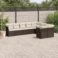 10-delige Loungeset met kussens poly rattan bruin - thumbnail