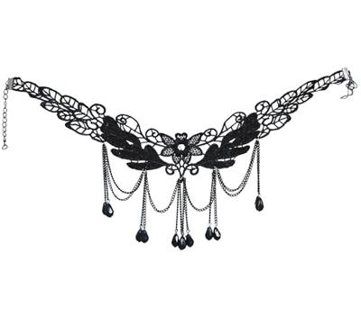 Zwarte Ketting Bloemenpatroon met steentjes