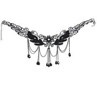 Zwarte Ketting Bloemenpatroon met steentjes - thumbnail