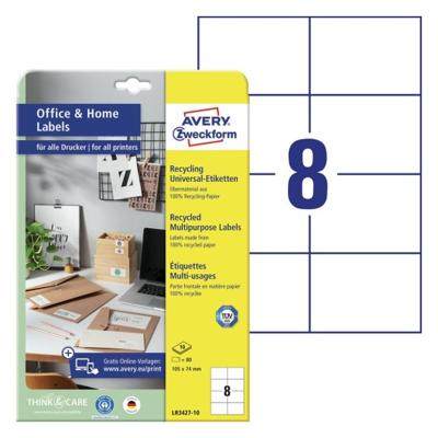 Etiket Avery Zweckform LR3427-10 105x74 mm recycled wit 80stuks