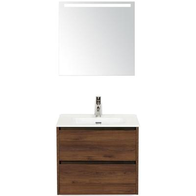 Dante Badmeubelset 60 cm - Walnoot - Keramische Wastafel Wit Cover met Sence Spiegel