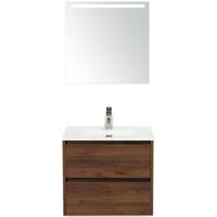 Dante Badmeubelset 60 cm - Walnoot - Keramische Wastafel Wit Cover met Sence Spiegel - thumbnail