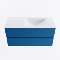 MONDIAZ VICA 100cm badmeubel onderkast Jeans 2 lades. Wastafel CLOUD rechts zonder kraangat, kleur Talc. - thumbnail