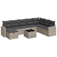 8-delige Loungeset met kussens poly rattan lichtgrijs - thumbnail