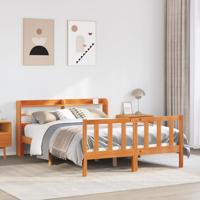 Bedframe met hoofdbord massief grenenhout wasbruin 120x190 cm - thumbnail