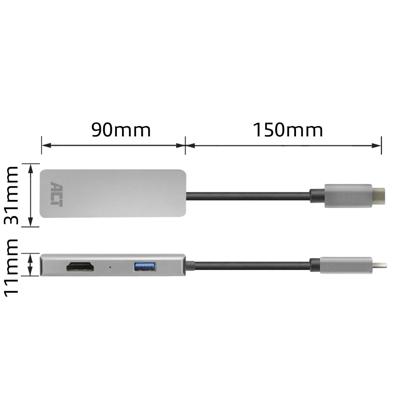 ACT USB-C 4K multiport adapter voor 2 HDMI schermen, USB-A datapoort ACT USB-C 4K multiport adapter voor 2 HDMI schermen, USB-A datapoort