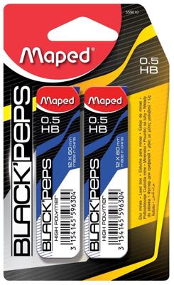 Maped Black&apos;peps potloodstiften, 0,5 mm, HB, blister van 2 etuis van 12 stuks