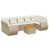 8-delige Loungeset met kussens poly rattan beige - thumbnail