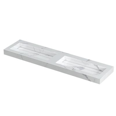 INK Pitch Wastafel Keramische Slab Bak Dubbel met Drain en Front en Side Skirts Zonder Kraangaten - 1800x450x90 mm - Statuario Glans