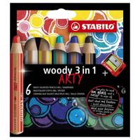 STABILO woody 3 in 1 - multitalent kleurpotlood - arty - set 6 st. + puntenslijper - thumbnail