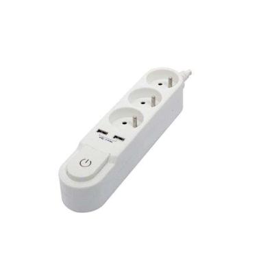 CHACON Stekkerdoos met schakelaar 3 uitgangen 16 A en 2 uitgangen USB 2 A, kabel 1,5 m wit