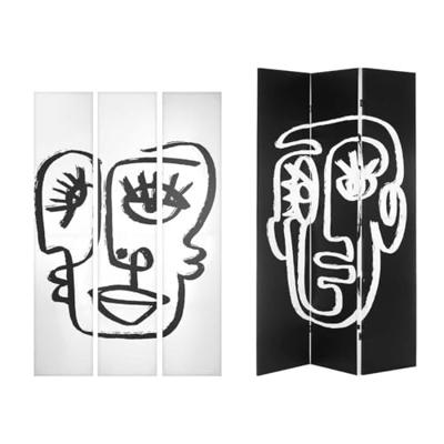 Kamerscherm Wit Zwart Canvas 122 x 2,5 x 180 cm Gezicht